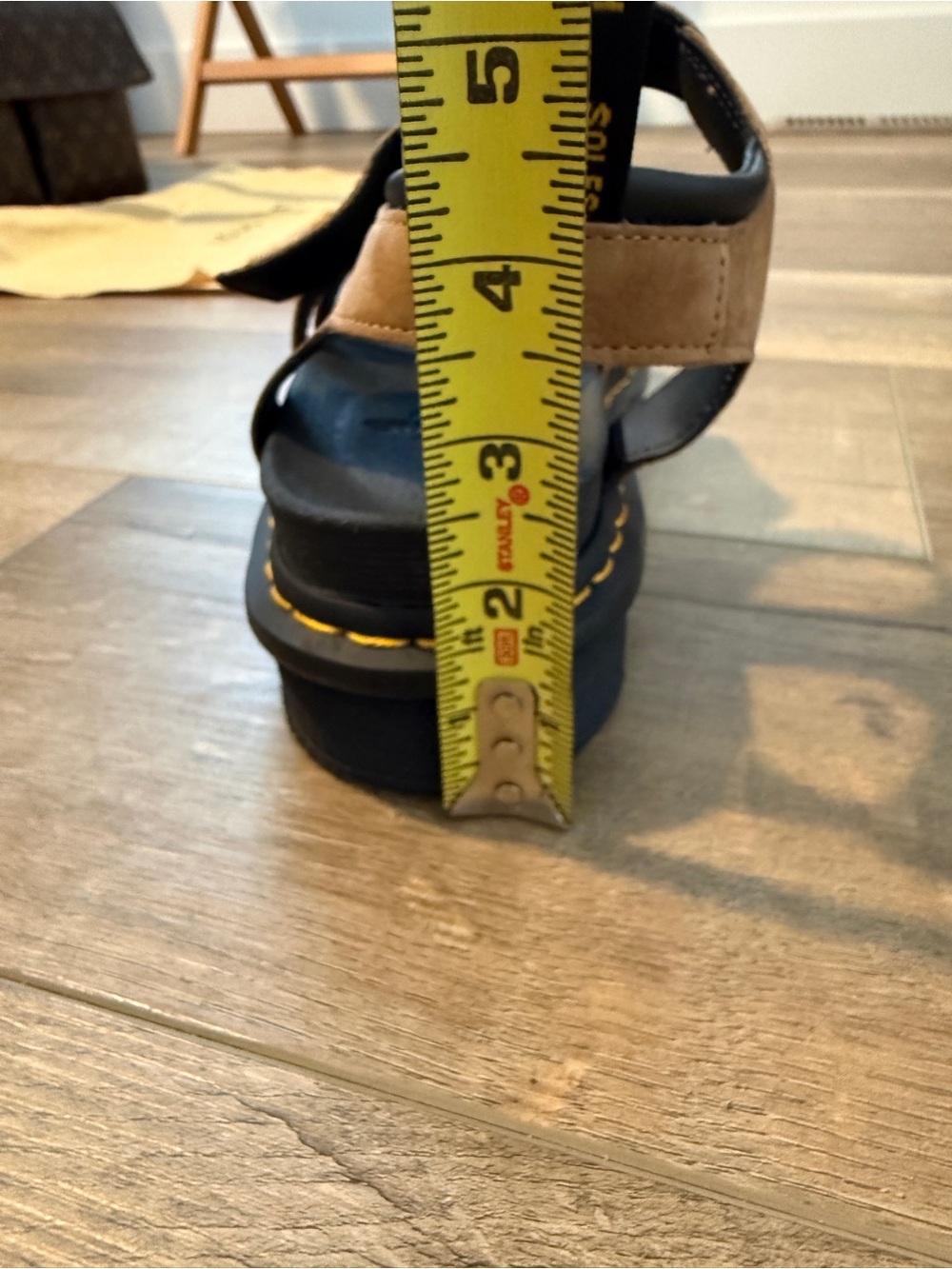 Dr. Martens Tan Suede Multi-Strap Sandals with Yellow Stitching, Size 10 - Picture 7 of 7